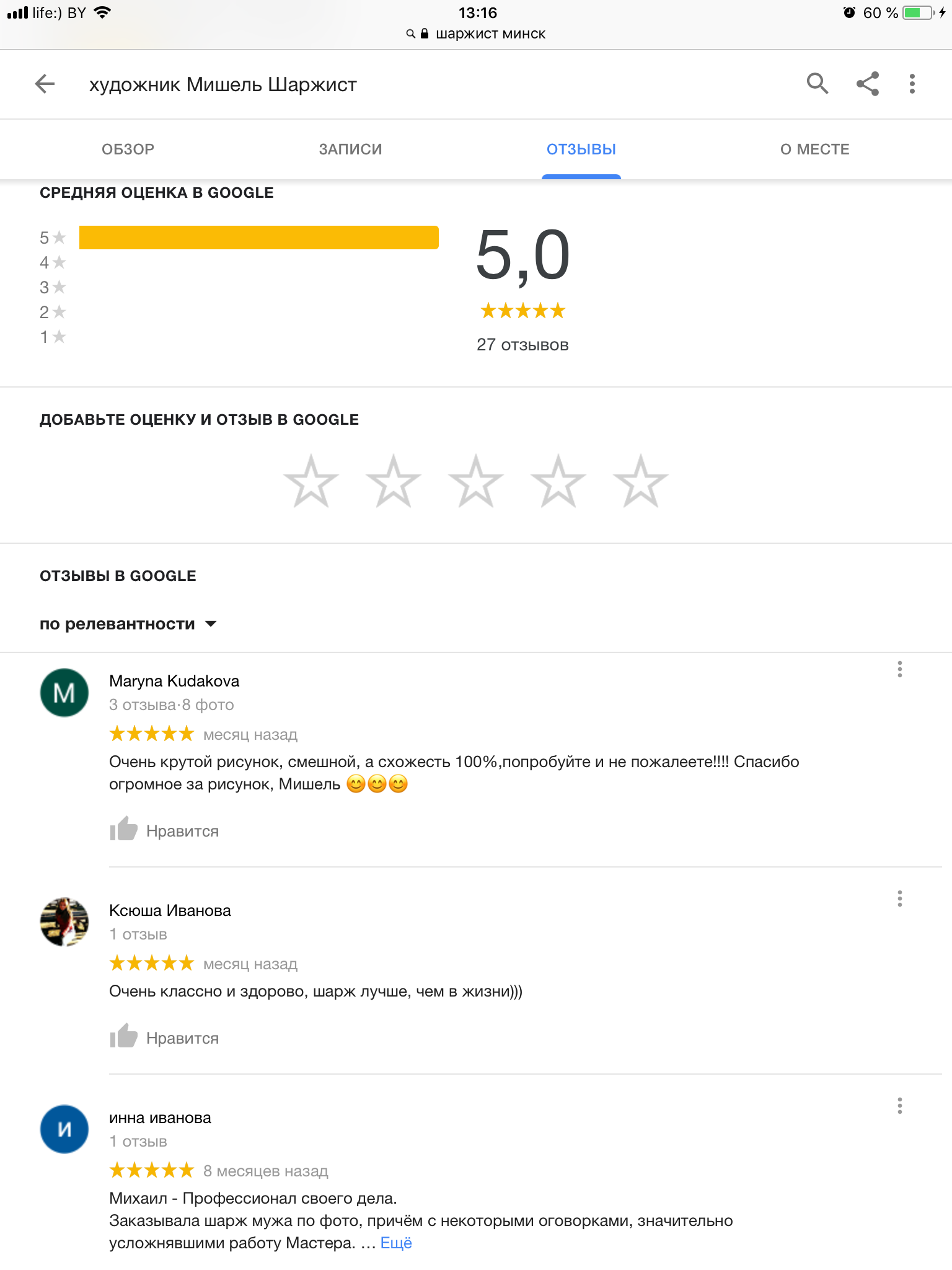 Отзывы о художнике 
